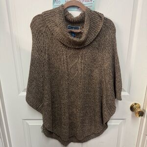 Karen Scott Taupe Knit Cowl Neck Poncho